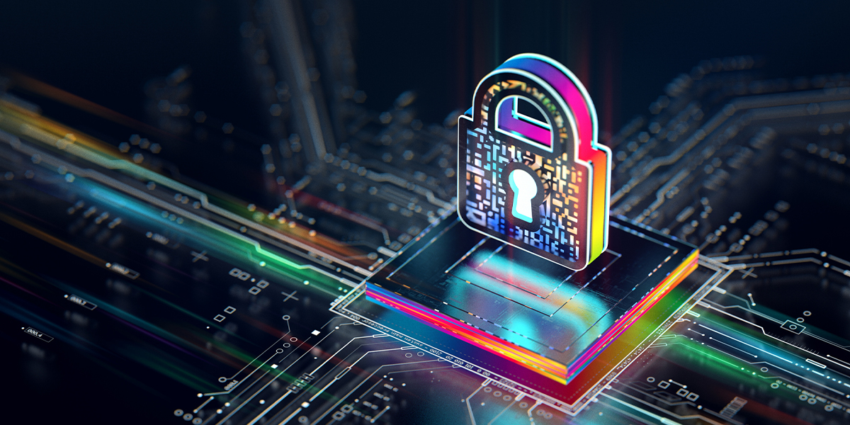 Digital padlock on a glowing circuit board, representing FIPS 140-3 cryptographic security and Secure Boot features in AirLink OS 6.1.
