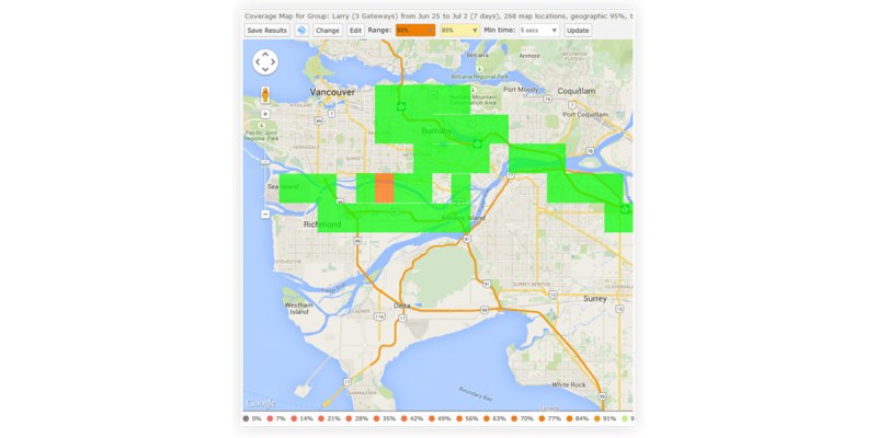 AirLink Mobility Manager coverage map showing network performance across a metro area.